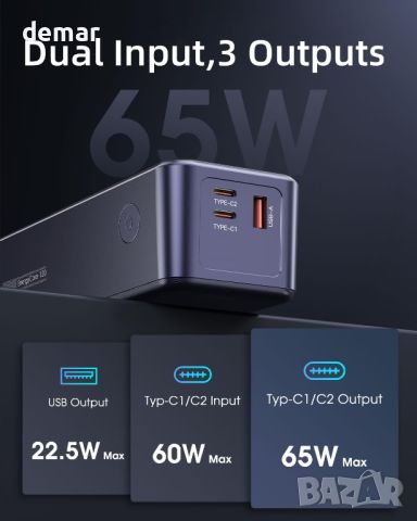 EnergyQC Power Bank 24000 mAh, преносимо зарядно устройство 65W бързо зареждане с USB-C вход и изход, снимка 6 - Външни батерии - 46648258