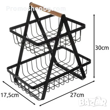 Двуетажна кошница за зеленчуци и плодове Ruhhy, метална, черна, снимка 2 - Аксесоари за кухня - 48772438