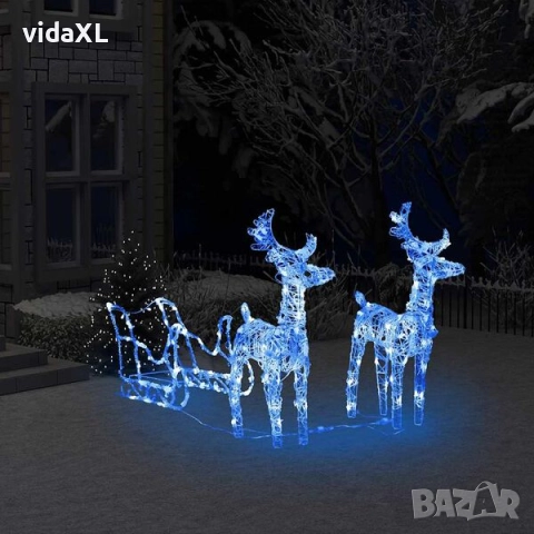 vidaXL Коледна украса елени с шейна, 160 LED, 130 см, акрил(SKU:328520), снимка 2 - Декорация за дома - 52573996