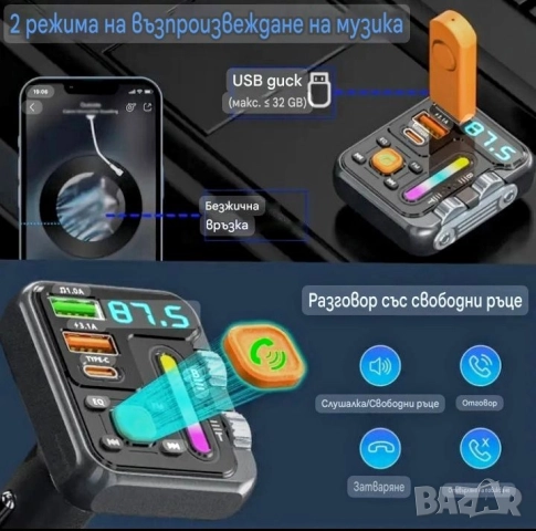 ФМ Блутут Трансмитер за кола , слушане на музика и провеждане на тел разговори, снимка 13 - Аксесоари и консумативи - 50992289