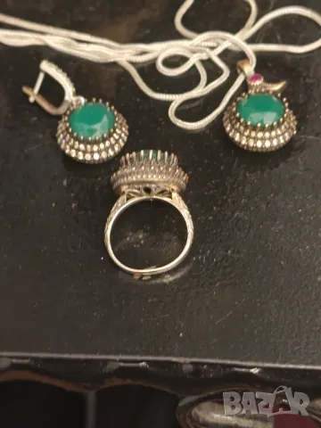 Антикварен сребърен лот смарагди цирконий рубин, снимка 11 - Бижутерийни комплекти - 50037694