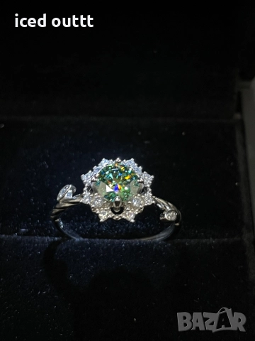 VVS1 Годежен Сребърен Пръстен - Тюркоазен Мойсанит Диамант