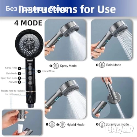 Нова Филтрираща душ глава за баня 4 режима масажен шлаух 1.5м черен, снимка 3 - Други стоки за дома - 53887991