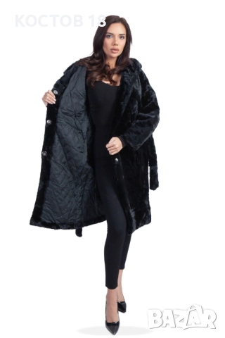 Зимно дамско дълго палто 4253 кафяв/сив/черен, снимка 6 - Якета - 51957816