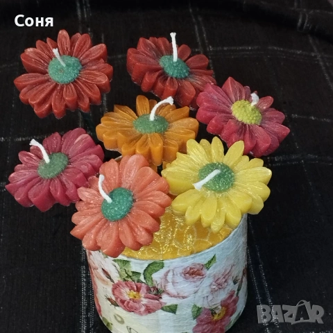 Аранжировка с ароматни  восъчни свещи , снимка 4 - Подаръци за жени - 53574806