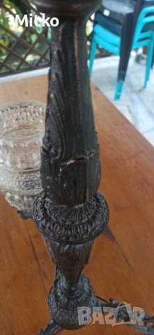 Винтидж полилей с три абажура – месинг и стъкло , снимка 2 - Антикварни и старинни предмети - 52355678