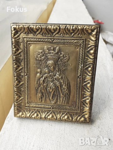 Стара настолна месингова икона - Богородица, снимка 7 - Антикварни и старинни предмети - 53333675