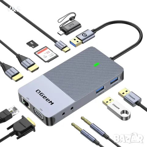 Докинг станция 11 в 1, USB 3.0, HDMI, Сив, снимка 2 - Лаптоп аксесоари - 47454079