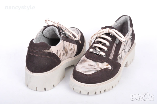 НОВО! Кафяви дамски обувки с връзки и цип, снимка 3 - Дамски ежедневни обувки - 53873130