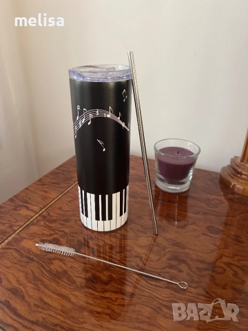 Термо чаша със сламка за топли и студени напитки
