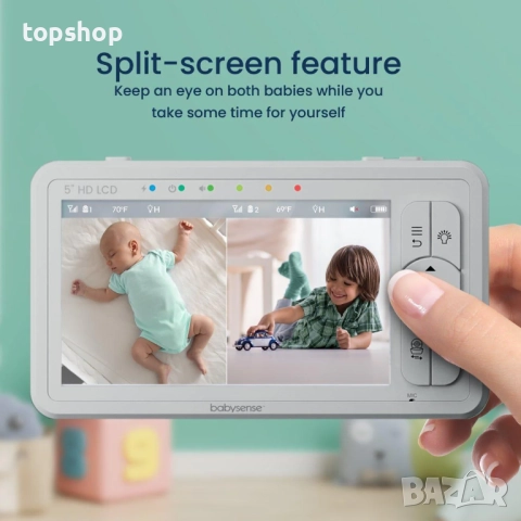 Нов Babysense HD S2: бебефон с 2 камери, без Wi-Fi, разделяне на екрана за преглед на 2те камери ..., снимка 2 - Бебефони - 51897889