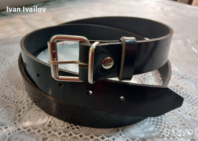 Луксозен МАКСИ мъжки колан – Черен Лак – ЕСТЕСТВЕНА КОЖА (145 см), снимка 2 - Колани - 54123833