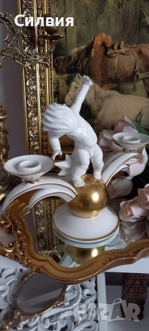 Рядък Арт Деко порцеланов свещник , снимка 4 - Антикварни и старинни предмети - 52959222