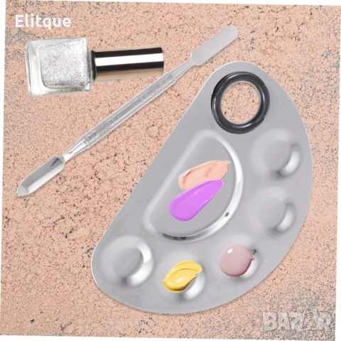 Полукръгла палитра за смесване на грим от неръждаема стомана с помощна пръчица, снимка 4 - Други - 52894985