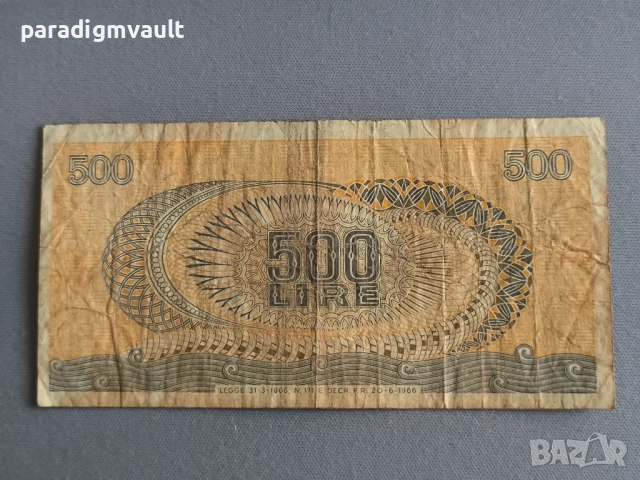 Банкнота - Италия - 500 лири | 1966г., снимка 2 - Нумизматика и бонистика - 52743766