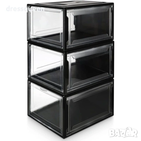 4953 Премиум черна кутия за маратонки до номер 46 – Магнитно затваряне и прозрачен панел, снимка 2 - Други стоки за дома - 53929379