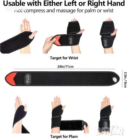 Безжичен масажор за китки с топлина и компресия за облекчаване на болката, 3000mAh, снимка 7 - Масажори - 54025210