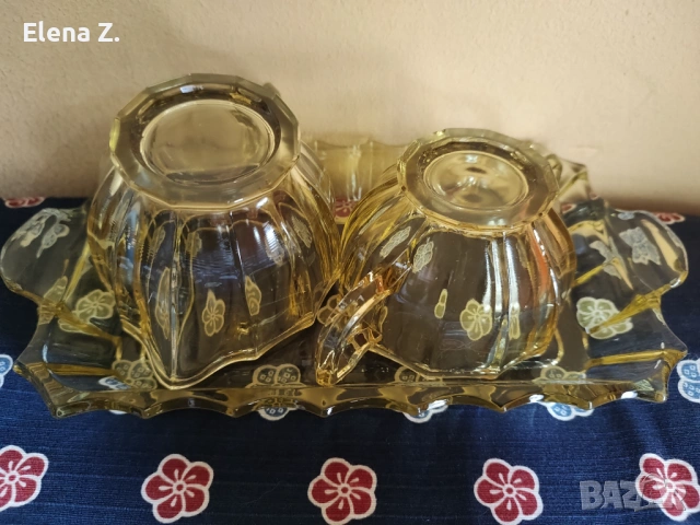 Винтидж сет кехлибарено жълто стъкло САЩ 30-те, снимка 10 - Антикварни и старинни предмети - 54076558