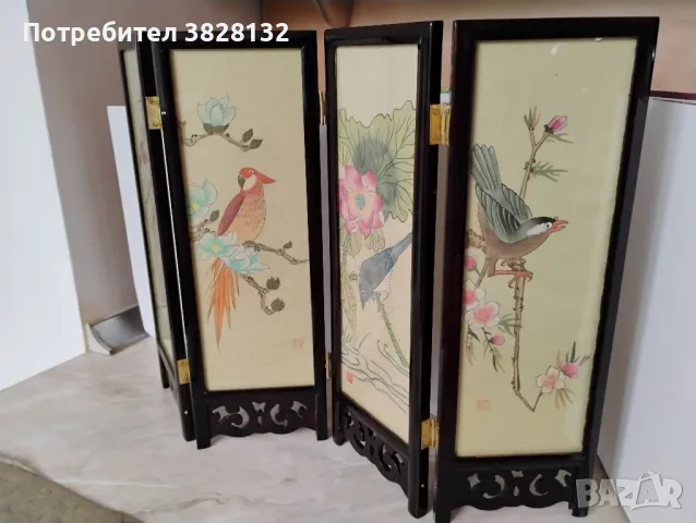 Винтидж китайски мини параван, снимка 4 - Антикварни и старинни предмети - 50225256