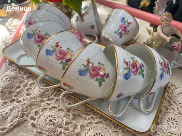 Hutschenreuther Dresden.  Всяка чаша е бижу⚜️ Нежна, прозирна, букети цъфтят върху бял порцелан. , снимка 4 - Чаши - 52952268