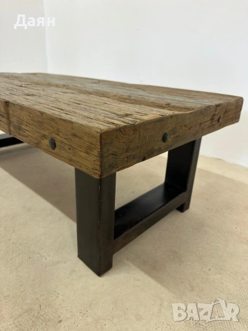 Масивна дървена холна маса с метални крака , снимка 4 - Маси - 53754308