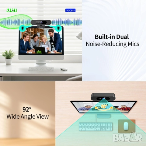 TOALLIN 4K уеб камера с WDR, AI автоматично кадриране, 5X увеличение, снимка 7 - Други - 52708224