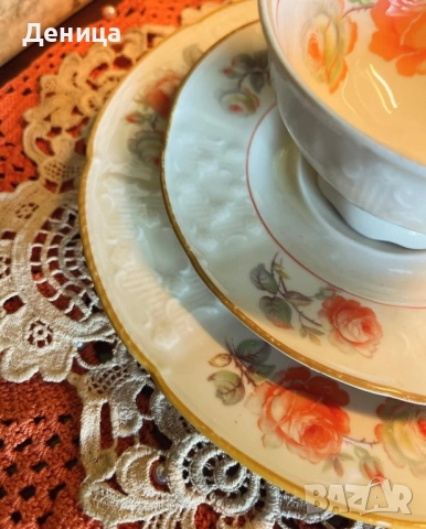 🧡 Wallendorf  Порцелан със страхотен цвят, красив релеф, снимка 4 - Чаши - 51697603