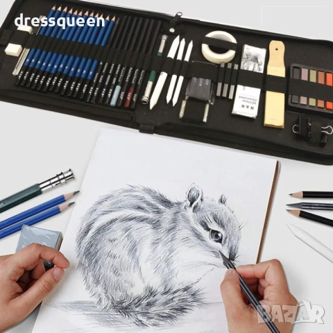 4815 Пълен комплект за скициране с бездирни моливи и аксесоари в удобен калъф, снимка 2 - Други - 53727346