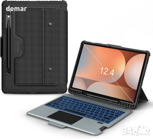 Калъф с клавиатура Nillkin за Samsung Galaxy Tab S9+, подсветка/тъчпад