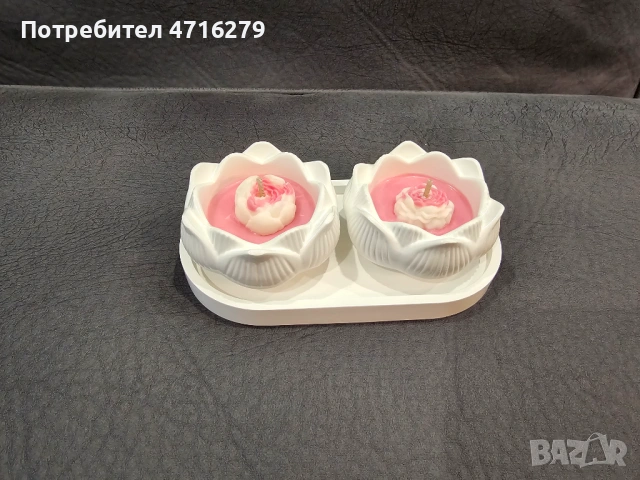 Букети с цветя от соев восък и ароматни свещи в керамични кашпи, снимка 6 - Декорация за дома - 53343442