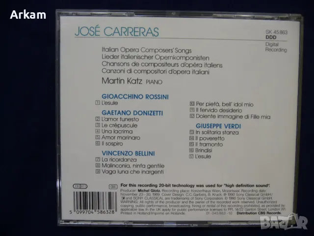 Jose Carreras. Italian Opera CD 1989, снимка 2 - CD дискове - 46982392