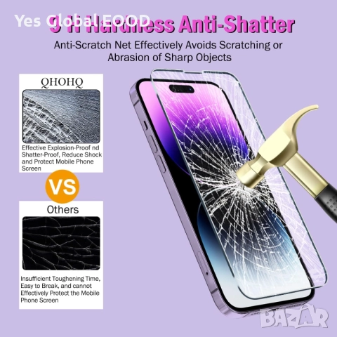 QHOHQ 3 броя стъклен протектор + 3 броя защита за камера iPhone 14 Pro Max 6.7"  Описание на продукт, снимка 2 - Калъфи, кейсове - 51582523