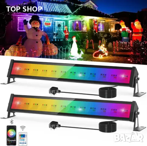 NATPOW 50 W RGB прожекторна лента, LED с дистанционно и приложение, IP66, 2 броя