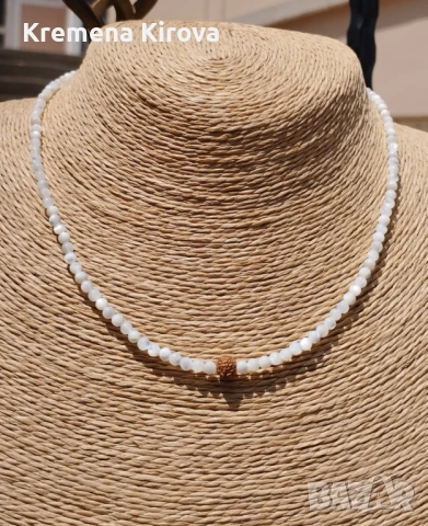 Чокър със седеф, рудракша и стомана. Бижута Луди гъби. Идея за подарък.