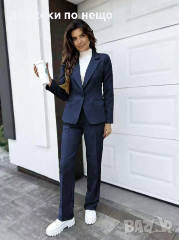 Дамски Елегантен Костюм Сако С Панталон - Тъмно Син И Черен Код Pink19, снимка 2 - Костюми - 53809074