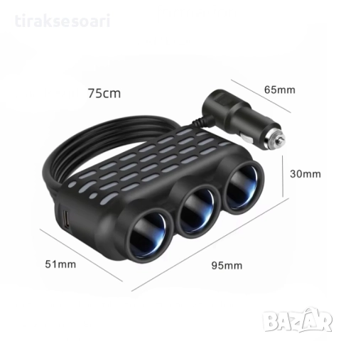 Разклонител за запалка 12V/24V – 3 гнезда, 1x Type-C, 1x USB, 120W универсален авто адаптер, снимка 3 - Аксесоари и консумативи - 51889718