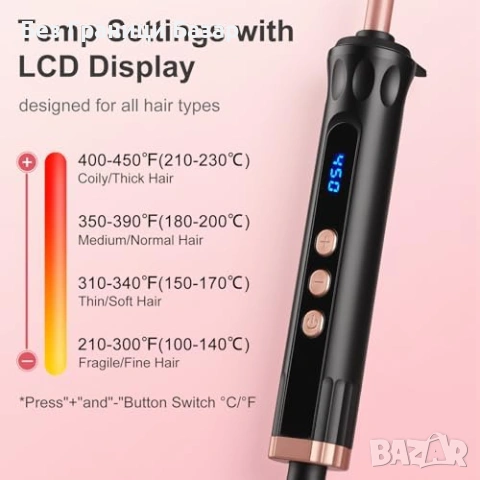 Нова Тънка маша 9мм за стегнати къдрици коса PTC 30сек 14 нива прическа, снимка 3 - Маши за коса - 53665605