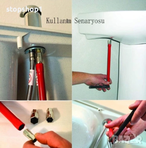 Мултифункционален ключ за монтаж на смесители за баня и кухня, 5 сменяеми гнезда, глави с раз