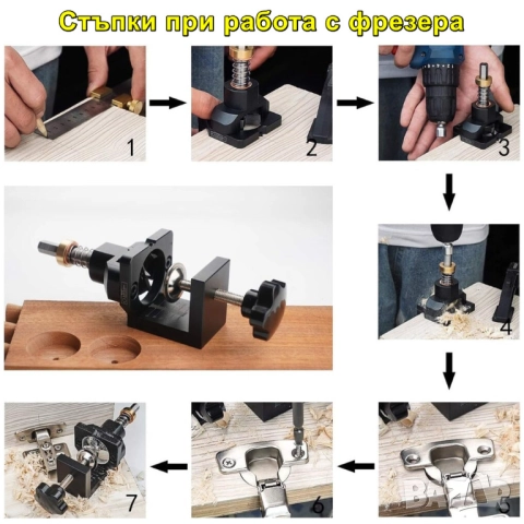 Комплект за пробиване отвори на мебелни панти | Фрезер с ограничител, снимка 8 - Други инструменти - 47777283