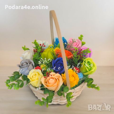 Ароматен букет от сапунени рози в кошница. Идеален подарък за всеки повод. , снимка 2 - Декорация за дома - 46293787
