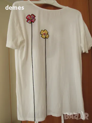Дамска бяла тениска с бродерия и гол гръб, размер L, снимка 7 - Тениски - 49499084