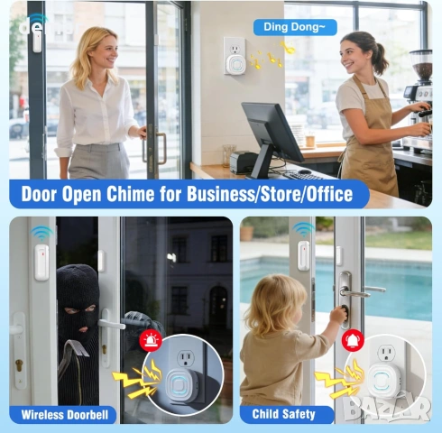 SANJIE Безжичен сензор за аларма за врата, 3 режима, 30 мелодии, 1 приемник и 1 сензор, снимка 2 - Други стоки за дома - 53933807