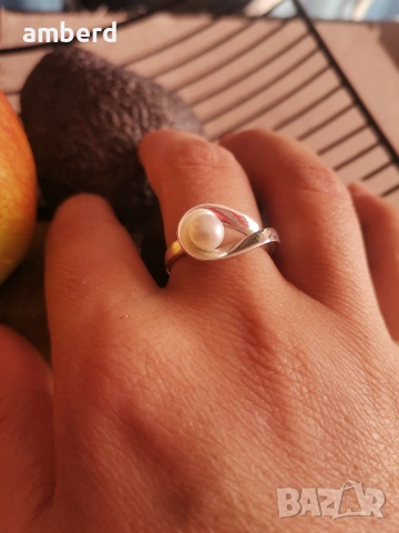 Уникален НОВ модел сребърен пръстен с перла - модел R124, снимка 2 - Пръстени - 53869152