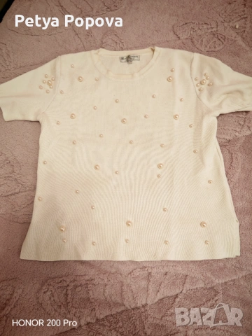 Блуза плетиво с перли къс ръкав, снимка 2 - Блузи с дълъг ръкав и пуловери - 53066909