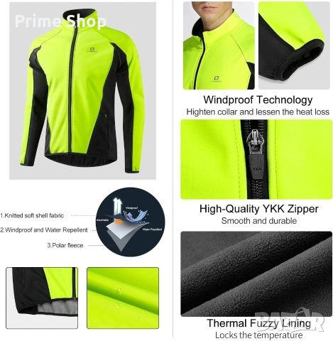 Зимно софтшел яке за колоездене LAMEDA, Зелено/Черно, Размери L, XL, снимка 6 - Якета - 53516798