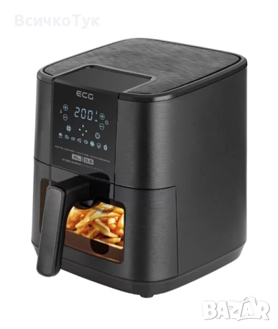 ✨Фритюрник с горещ въздух ECG AF 5500 Crunchy, 5,5 л, 8 програми, 1350 W, Черен