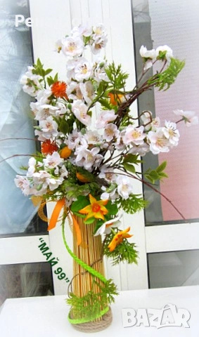 Пролетна украса във ваза с  врабчета, снимка 3 - Декорация за дома - 53520185