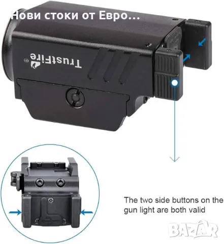 Пистолетна светлина TrustFire GM23 800 лумена Glock Gun Rail Mounted фенерче, USB, снимка 5 - Други - 49384374