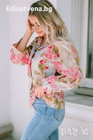 Дамска риза с дълъг ръкав и флорален принт | Разпродажба! Последен размер M!, снимка 4 - Ризи - 53093513