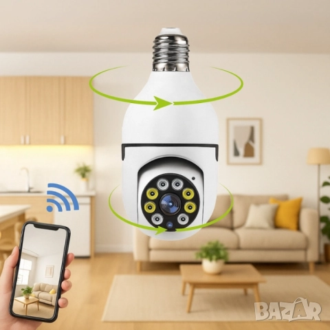 WiFi Панорамна IP Камера LYLÚ 360° във форма на крушка с нощно виждане и автоматично проследяване, снимка 3 - Друга електроника - 51948027